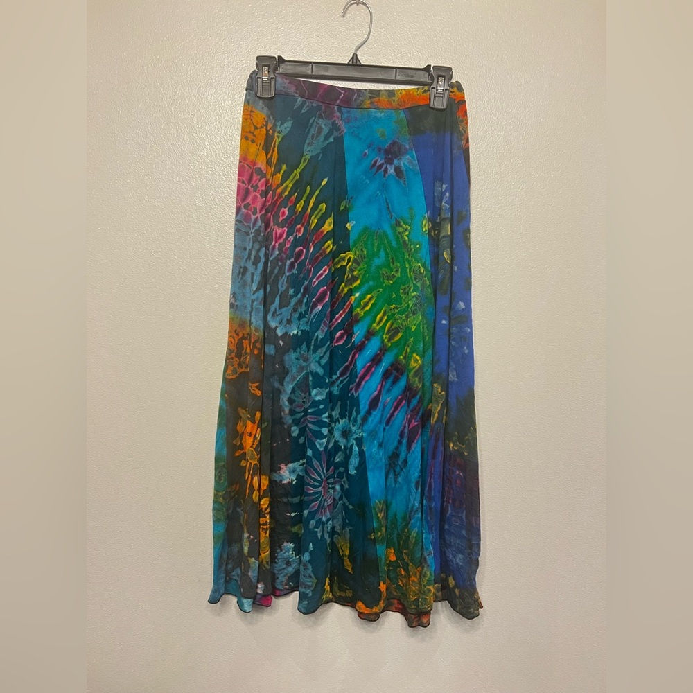Boho Colorful Tie-Dye Maxi Skirt Festive